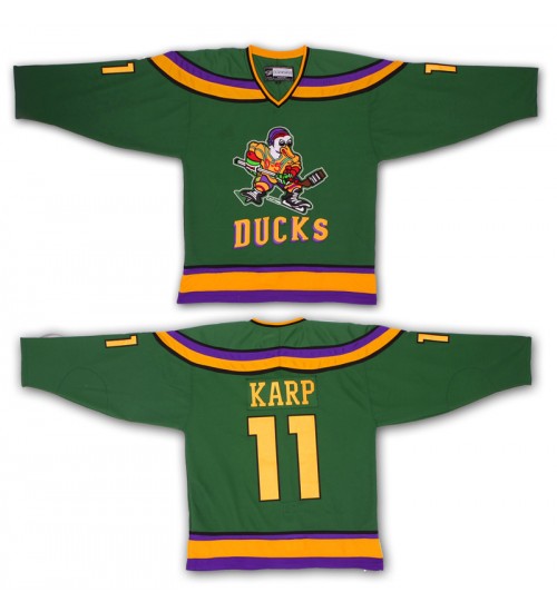 Custom Anaheim Mighty Ducks 11 Dave Karp Movie Hockey Jersey Green